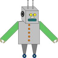 Colorful robot machine with lights, at white background, clipart