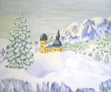 church in a snowy landscape as an illustration