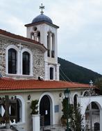 Greek Church with Cross on Tile Roof