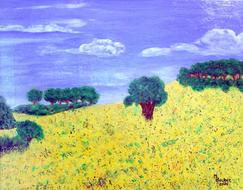 canvas with field and trees