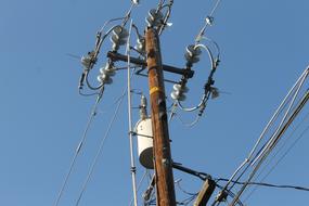 Transformer Power-Line Electricity close-up against the sky
