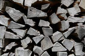 chopped firewood in a stack close-up