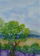trees on landscape painting