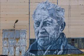 Portrait of the man, on the wall, of the building in Ferropolis, Germany