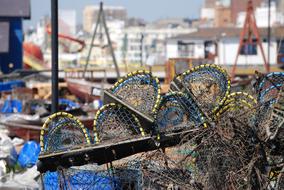 fishing net on the beach with blurred background