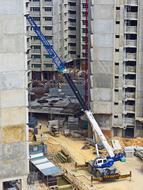 panoramic view of the construction site with a crane
