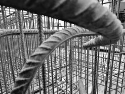 Black and white photo of the metal construction