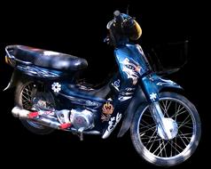 blue retro moped on black background