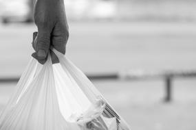 shopping bag in the hand of an old man