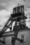 ancient mine tower in black and white background