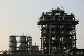 industrial equipment at evening sky, Germany, Duisburg, Alsumer Berg