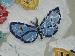 Blue Mosaic Butterfly on wall