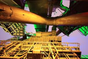 Construction of the Landschaftspark, with the colorful lights, in Duisburg, Germany, in the evening