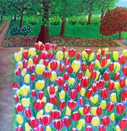 tulips in the park as painting