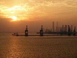Beautiful landscape with the of Bahrain, at colorful sunset on background