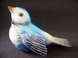 Beautiful, turquoise, blue, white, grey and black, ceramic bird figure