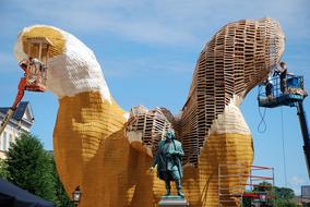 cranes when assembling a large art structure