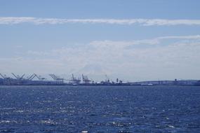 distant view of industry in the harbor at mount rainier