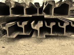 Tram rails on the photo with sepia effect, in BesanÃ§on, France