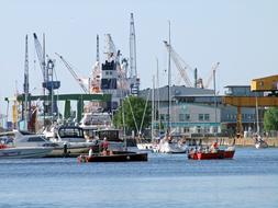 boats in the port on the river weser