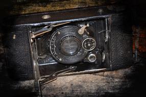 vintage camera in a case close-up