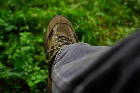 legs in work shoes on a blurred background