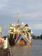 Colorful ship on the water in Bremerhaven, Germany
