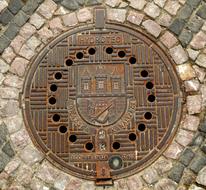 round manhole with holes in the street