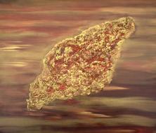 Drawing of a amoeba like thing, at colorful background