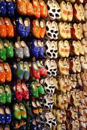 Colorful and beautiful, colorful, painted clogs in light, in Netherlands