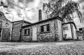 monochrome photo of Industrial Building factory