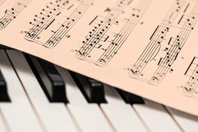 Music Sheet on Piano keys, detail