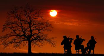 trio of Violinists play at Sunset, digital art