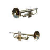 two musical trumpets on a white background