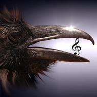 treble clef in raven's beak