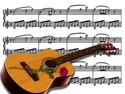 Guitar Notes and rose drawing