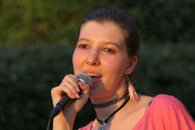 beautiful woman with microphone, Singer