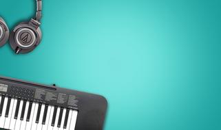 Music Instruments and bright Blue Background