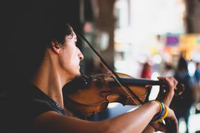 street musician plays the violin on the street in summe