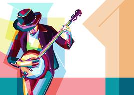 Beautiful and colorful of the person, playing on the banjo, with shapes