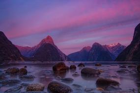 Milford Sounds in colorful twilight