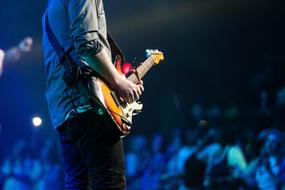 stage guitarist and crowd of fans