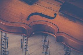 old violin on music sheet detail