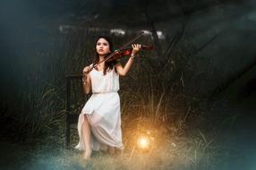 Violin Girl White forest