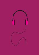pink headphones at purple background, drawing