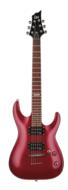 red guitar on white background