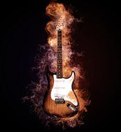 painted electric guitar on fire