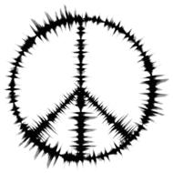 black and white peace symbol and sound waves