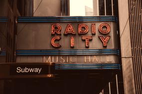 Beautiful and colorful sign of the Radio City Music Hall in Manhattan, New York City, USA