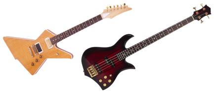 painted burgundy and brown electric guitars